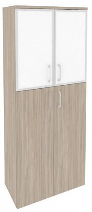 Шкаф высокий широкий (2 средних фасада ЛДСП + 2 низких фасада стекло лакобель в раме) Onix Direct O.ST-1.7R white/black