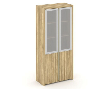 Шкаф высокий широкий (2 низких фасада ЛДСП + 2 средних фасада стекло сатин в раме) Corner COR.ST-1.2R