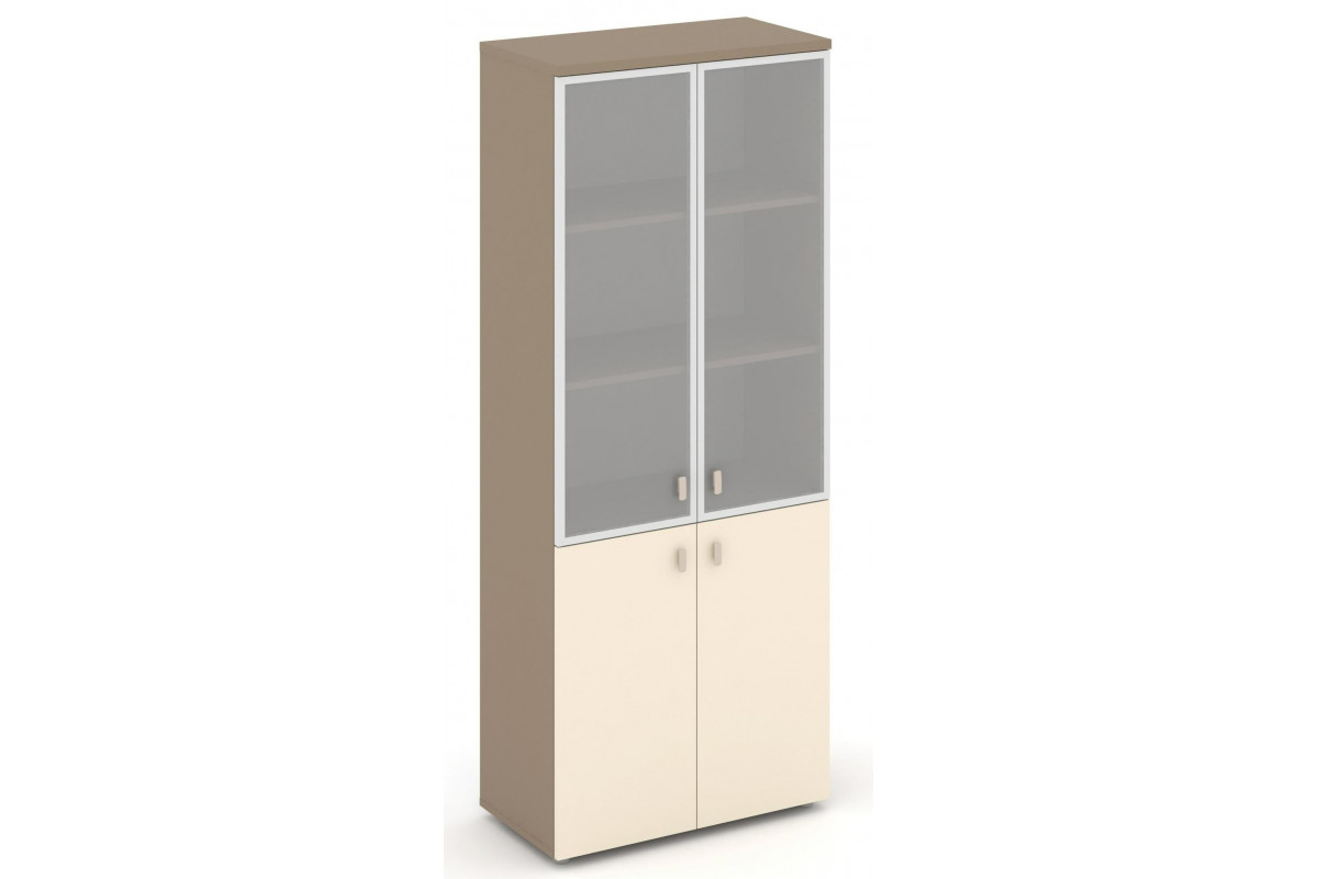 Шкаф высокий широкий (2 низких фасада ЛДСП + 2 средних фасада стекло в раме сатин матовый) Estetica ES.ST-1.2R