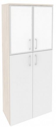 Шкаф высокий широкий (2 средних фасада ЛДСП + 2 низких фасада стекло лакобель в раме) Onix Direct O.ST-1.7R white/black