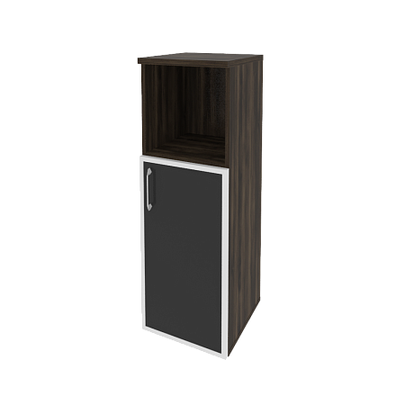 Шкаф офисный средний узкий правый (1 низкий фасад стекло лакобель в раме) Оникс (ONIX) O.SU-2.2R(R) white/black