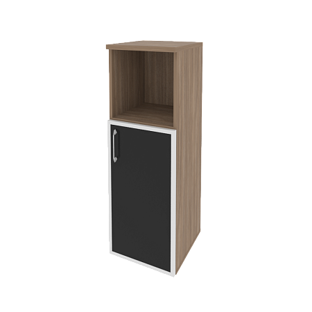 Шкаф офисный средний узкий правый (1 низкий фасад стекло лакобель в раме) Оникс (ONIX) O.SU-2.2R(R) white/black