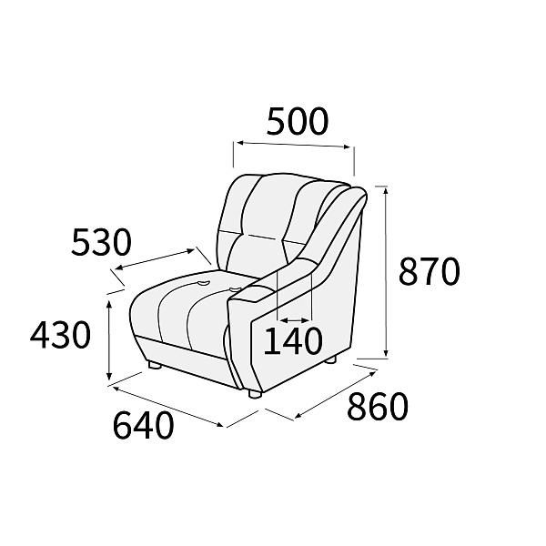 картинка Модуль 1-но местный с правым подлокотником Альфа 1Пр