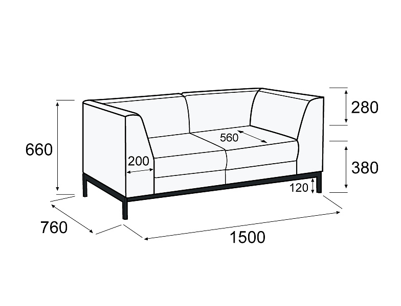 картинка Диван 2-х местный Омега Стил Д2