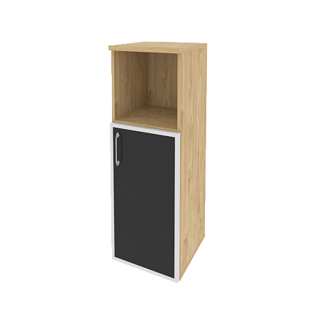 Шкаф офисный средний узкий правый (1 низкий фасад стекло лакобель в раме) Оникс (ONIX) O.SU-2.2R(R) white/black